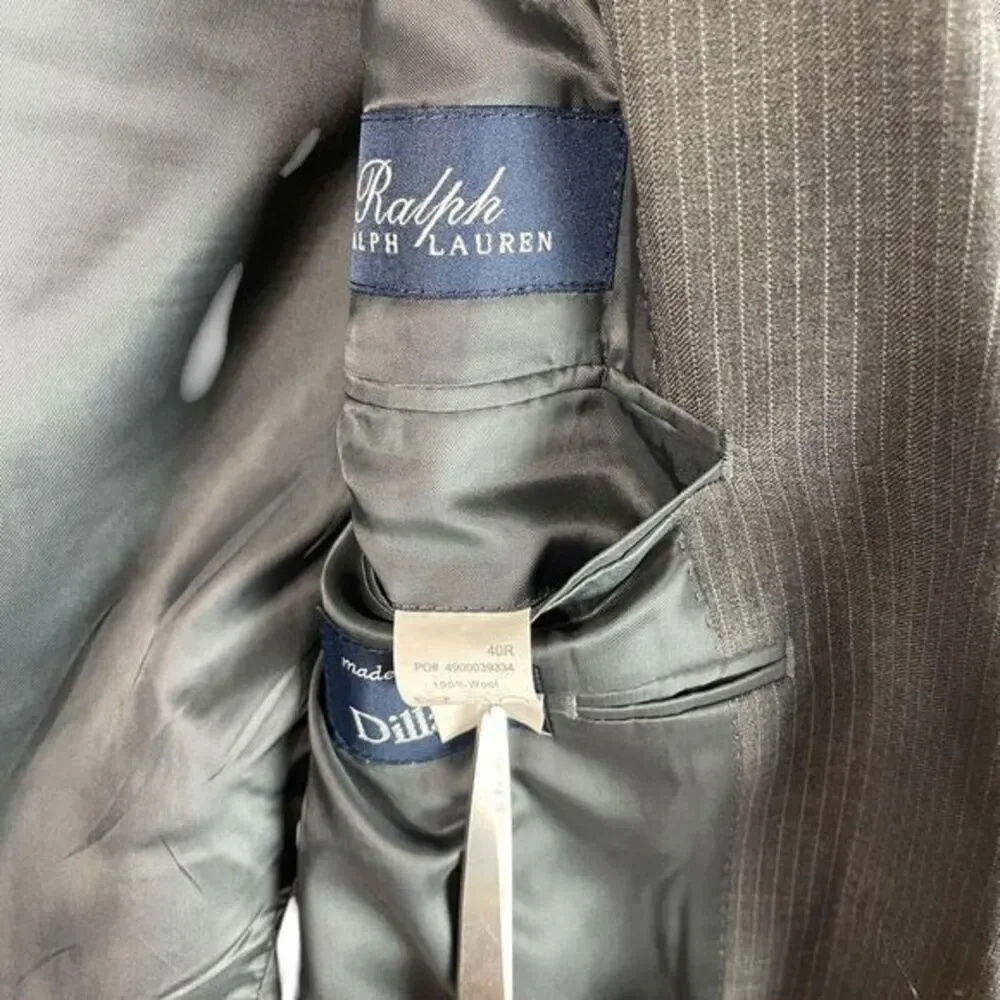 Ralph Lauren Mens Wool Pinstripe‎ Blazer Sport Coat 40R Charcoal Gray 2 Button